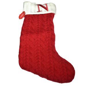 Saint Nicholas Square Cable Christmas Stocking Red And White Letter N On Top